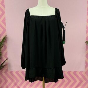 Miu Miu Black Square-Neck Long-Sleeve Mini Dress